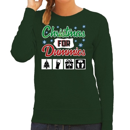 Foute Kersttrui Christmas for dummies groen voor dames