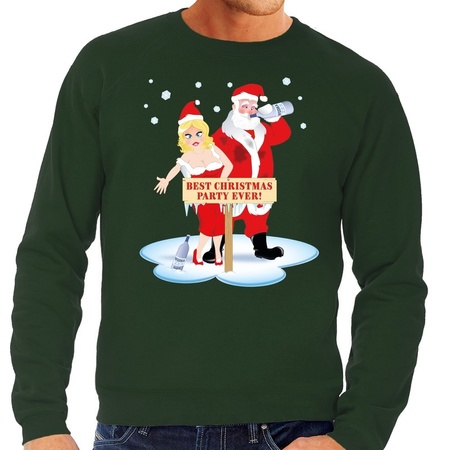 Christmas sweater drunk Santa + wife green men