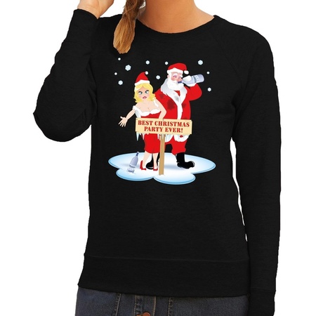 Christmas sweater drunk Santa + wife black woman