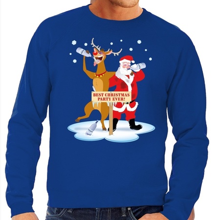 Christmas sweater drunk Santa + Rudolph blue men