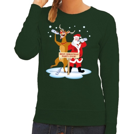Christmas sweater drunk Santa + Rudolph green woman