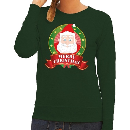 Merry Christmas sweater Santa green for ladies