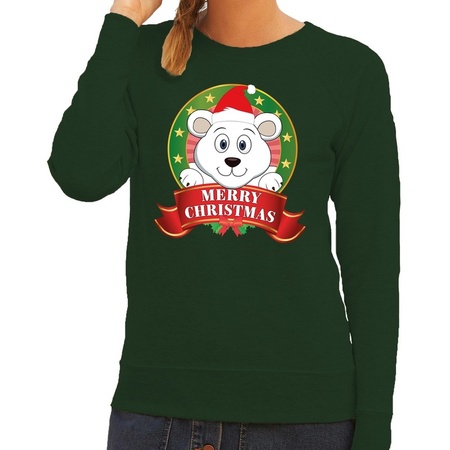 Merry Christmas green sweater polarbear for ladies