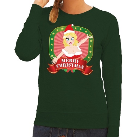 Merry Christmas green sweater sexy lady for ladies