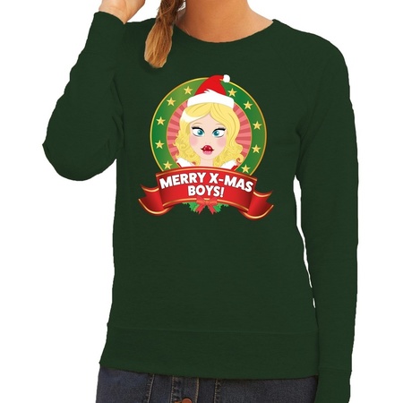 Merry X-mas boys green sweater for ladies