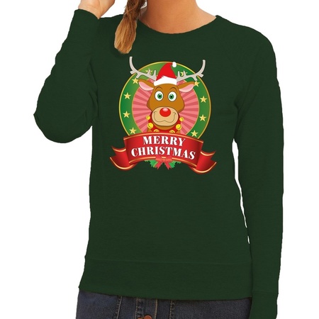 Merry Christmas sweater green Rudolph for ladies