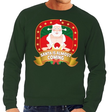 Merry Christmas sweater green Santa Is Almost Coming for men