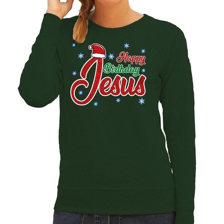 Christmas sweater Happy Birthday Jesus green for women