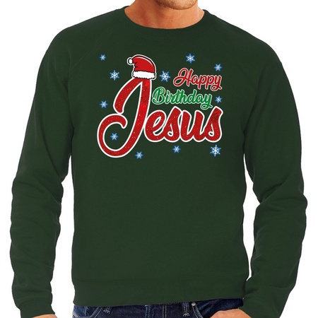 Christmas sweater Happy Birthday Jesus green for men