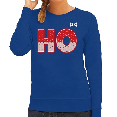 Christmas sweater Ho Ho Ho blue for women