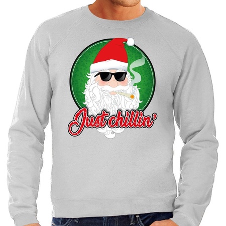 Christmas sweater just chillin grey for men