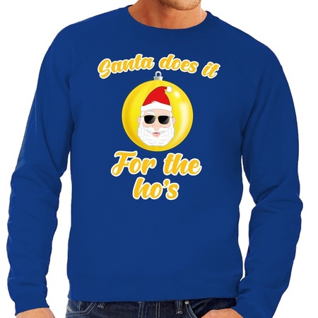 Christmas sweater Santa does it for the ho's blue men