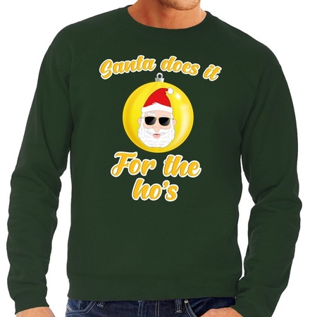 Christmas sweater Santa does it for the ho's green men