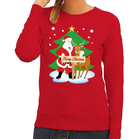 Merry Christmas sweater Santa + Rudolph red woman