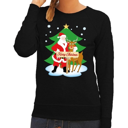 Merry Christmas sweater Santa + Rudolph black woman