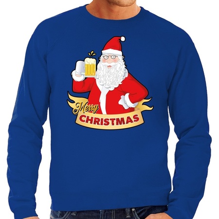 Christmas sweater Santa with a beer black for men