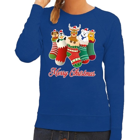 Christmas sweater xmas socks merry christmas blue for women