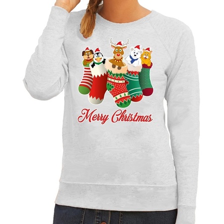 Christmas sweater xmas socks merry christmas grey for women