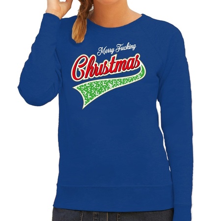 Christmas sweater Merry fucking christmas blue for women