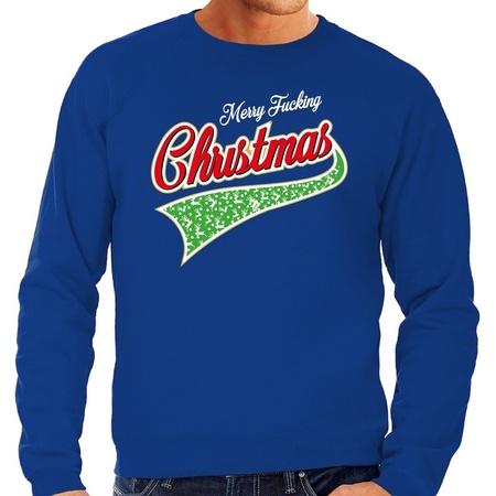 Christmas sweater Merry fucking christmas blue for men