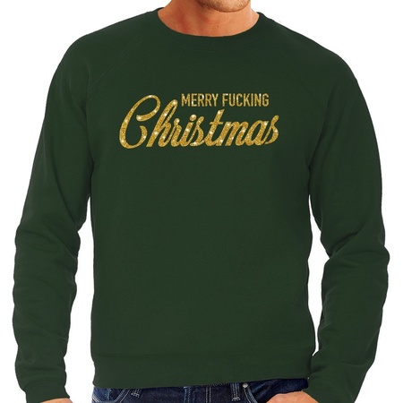 Green Christmas sweater Merry Fucking Christmas gold for men