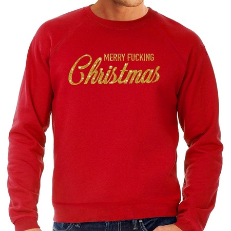 Red Christmas sweater Merry Fucking Christmas gold for men