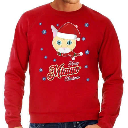 Christmas sweater Merry Miauw Christmas red for men