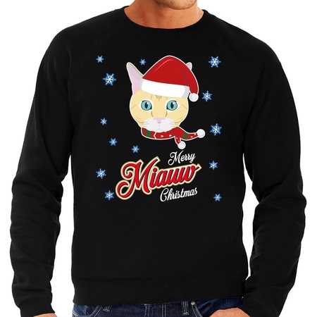 Christmas sweater Merry Miauw Christmas black for men