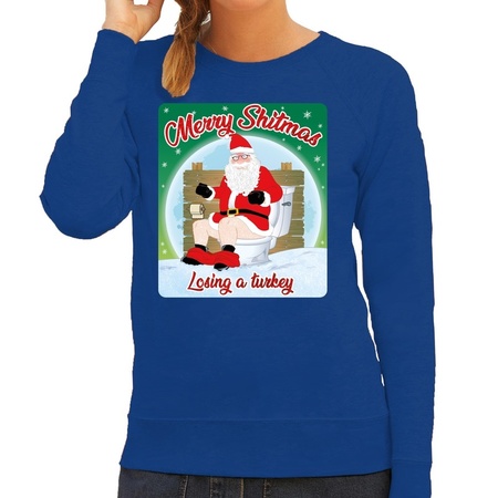 Christmas sweater merry shitmas blue for women