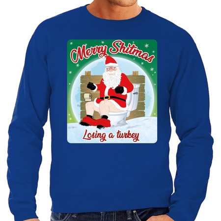 Christmas sweater merry shitmas blue for men