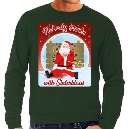 Christmas sweater Nobody fucks with Sinterklaas green for men