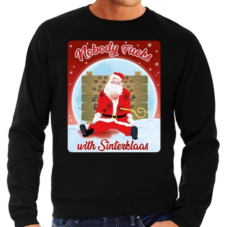 Christmas sweater Nobody fucks with Sinterklaas black for men