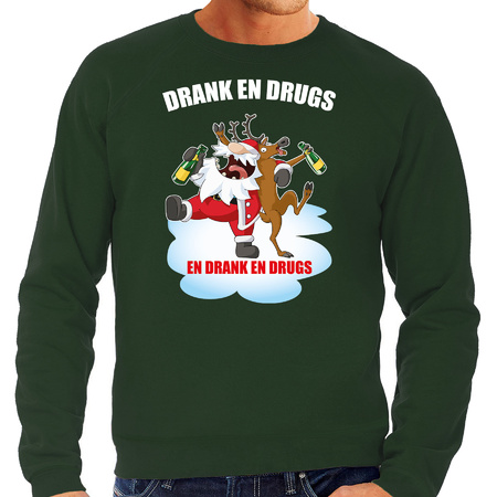 Christmas sweater Drank en drugs green for men