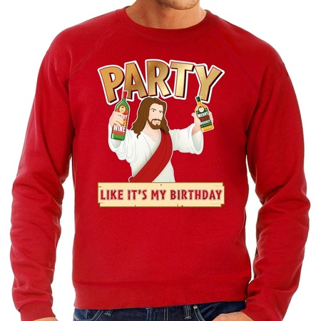 Foute Kersttrui Party Jezus rood voor heren