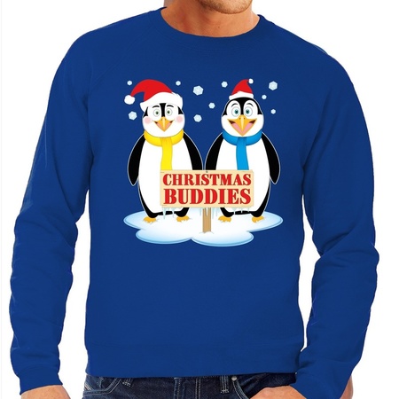 Christmas sweater penguin friends blue men