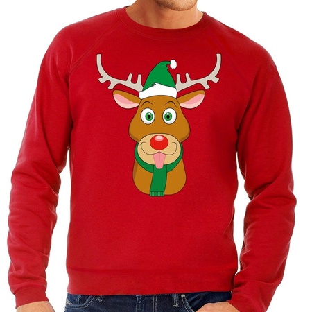 Christmas sweater Rudolph with green X-mas hat red men