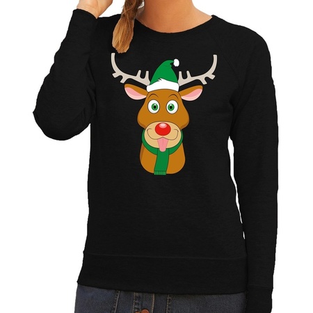 Christmas sweater Rudolph with green X-mas hat black woman