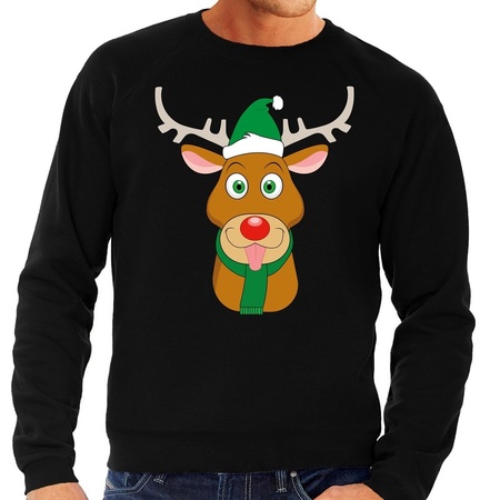 Christmas sweater Rudolph with green X-mas hat black men