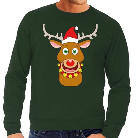 Christmas sweater Rudolph with red X-mas hat green men
