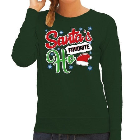Christmas sweater Santa his favorite Ho green for women