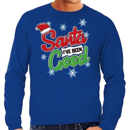 Christmas sweater Santa I have been good blue for men