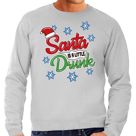 Christmas sweater Santa is a little drunk grey for men