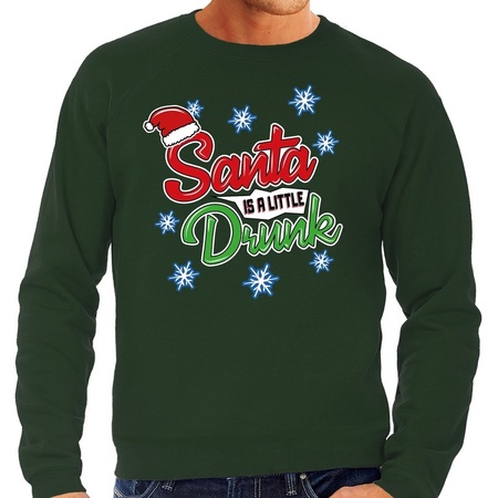 Christmas sweater Santa is a little drunk green for men
