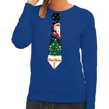 Christmas sweater with christmas tie blue for women