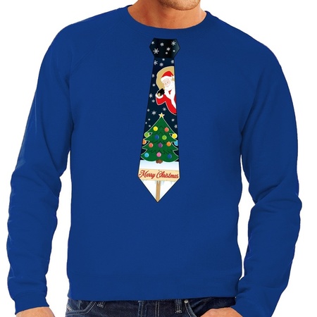 Christmas sweater with christmas tie blue for men