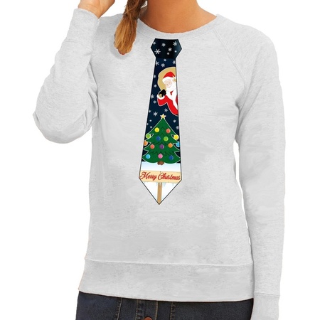 Christmas sweater with christmas tie gray for women