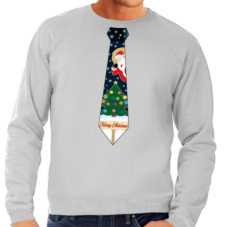 Christmas sweater with christmas tie gray for men
