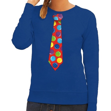 Christmas sweater with christmas balls tie blue for women
