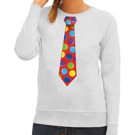 Christmas sweater with christmas balls tie gray for women