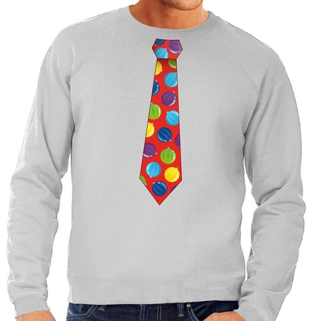 Christmas sweater with christmas balls tie gray for men